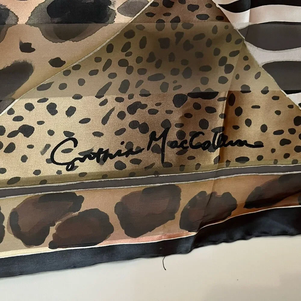 Cynthia MacCollum 100% Silk Rectangle Geometric‎ Animal Print Scarf Signed 15x57